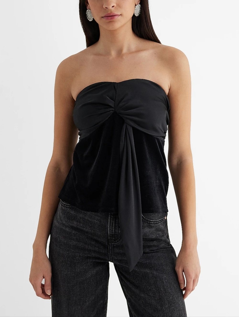 Express Satin Velvet Strapless Tucked Bow Tube Top - NEW